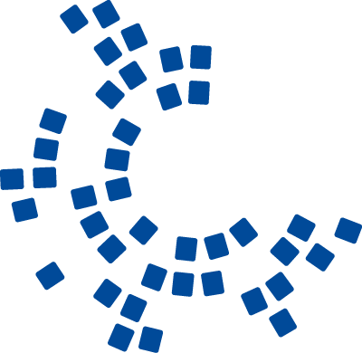 Pittogramma ENGIM di colore blu, composto da piccoli quadrati disposti in forma circolare.