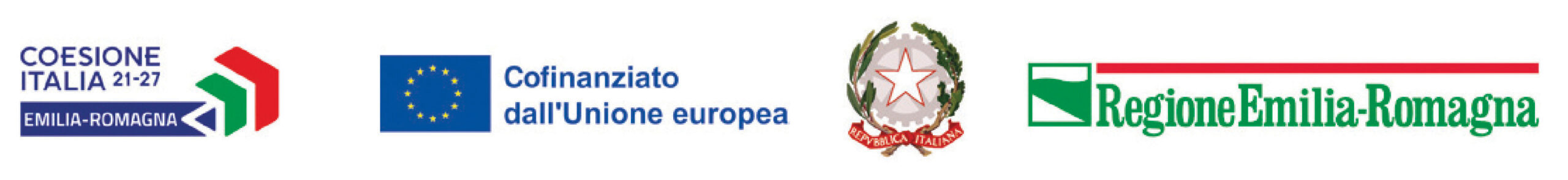 Loghi istituzionali di Regione Emilia-Romagna, Unione Europea e Cofinanziamento Italia 21-27.